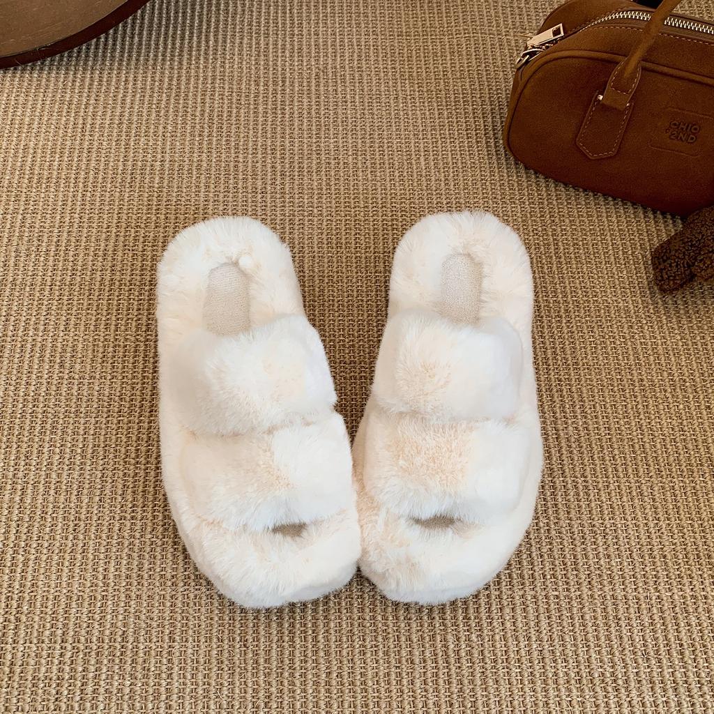 Popular Internet celebrity black French thick-soled fluffy slippers women's 2025 new autumn and winter outer wear with skirt soft-soled cotton mop