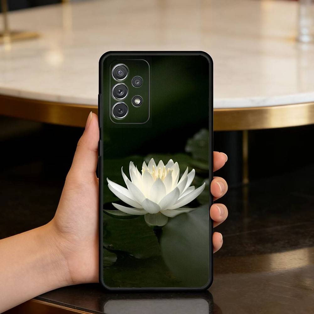 Emerald White Lotus  Phone Case For Samsung Galaxy A73,A72,A71,A70,A53,A52,A51,Soft Silicone Black Cover