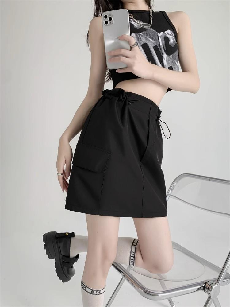 Retro Cargo Skirt for Women Summer Drawstring High Waist Slim Mini Shorts Skirt Fashion Design Preppy Style Style Female Clothes