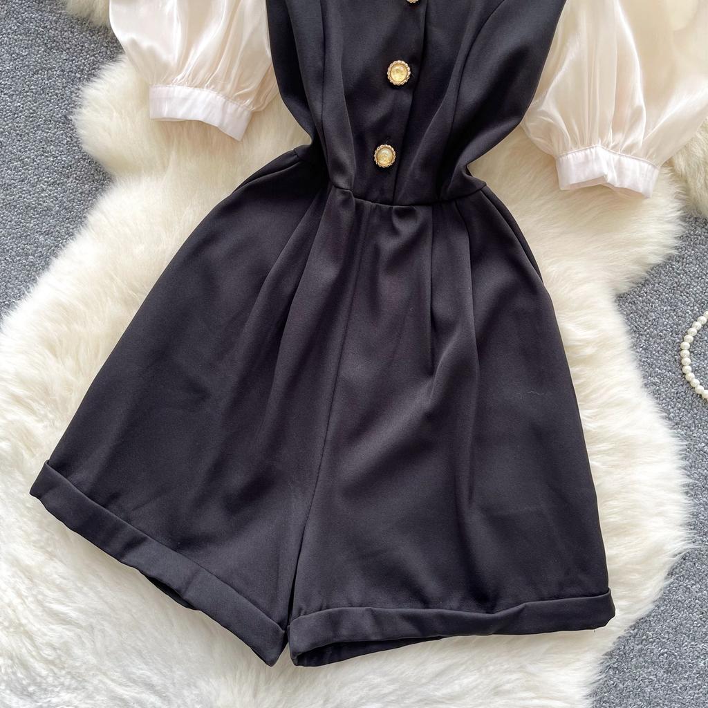 Summer Women's V-neck Puff Sleeve Short Jumpsuit High Street Y2K Office Work Rompers Playsuits