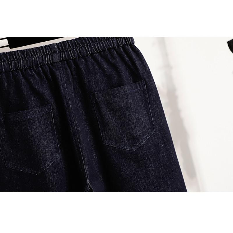 DIMANAF 2025 Autumn Winter Women Plus Size Jeans Pants Thick Denim Casual Lady Long Pants Flocking Oversized Loose Bottoms