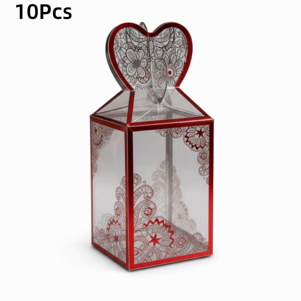 10 Pcs Creative Handheld Gift Boxes Gold Stamping Transparent Dessert Packaging Box Party Gift Boxes 8x6x6cm