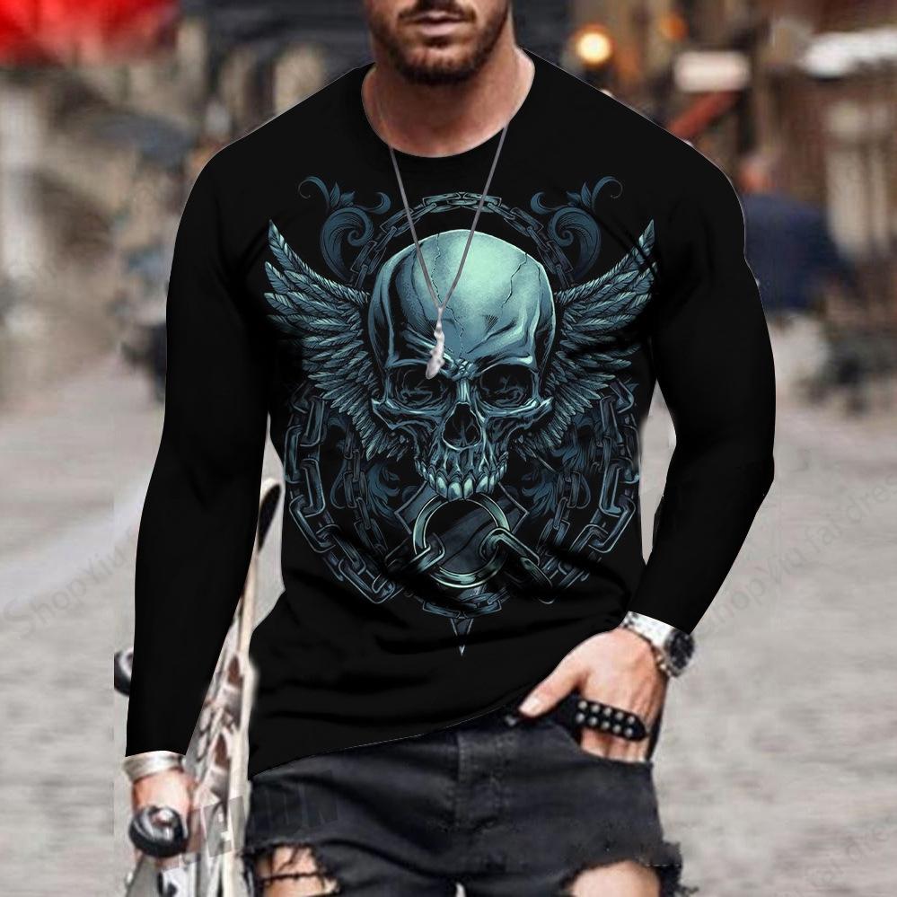 Men's Long Sleeve T-shirt Horror Skull Print T-shirt Men and Women Fashion Tops Tees Street Oversized T Shirt Clothing