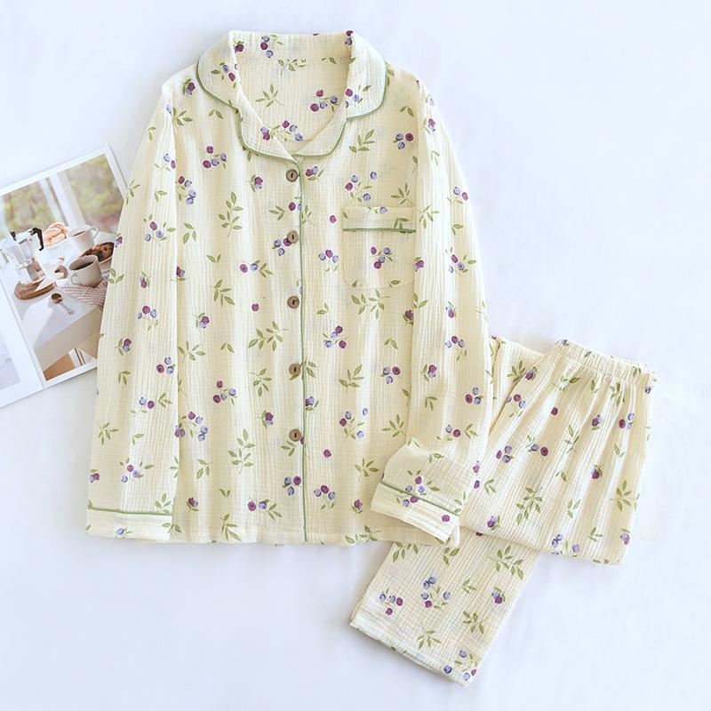 New Spring and Autumn Women's Pajama Set  100% Cotton Long Sleeved Pants Two Piece  Cute and Comfortable
