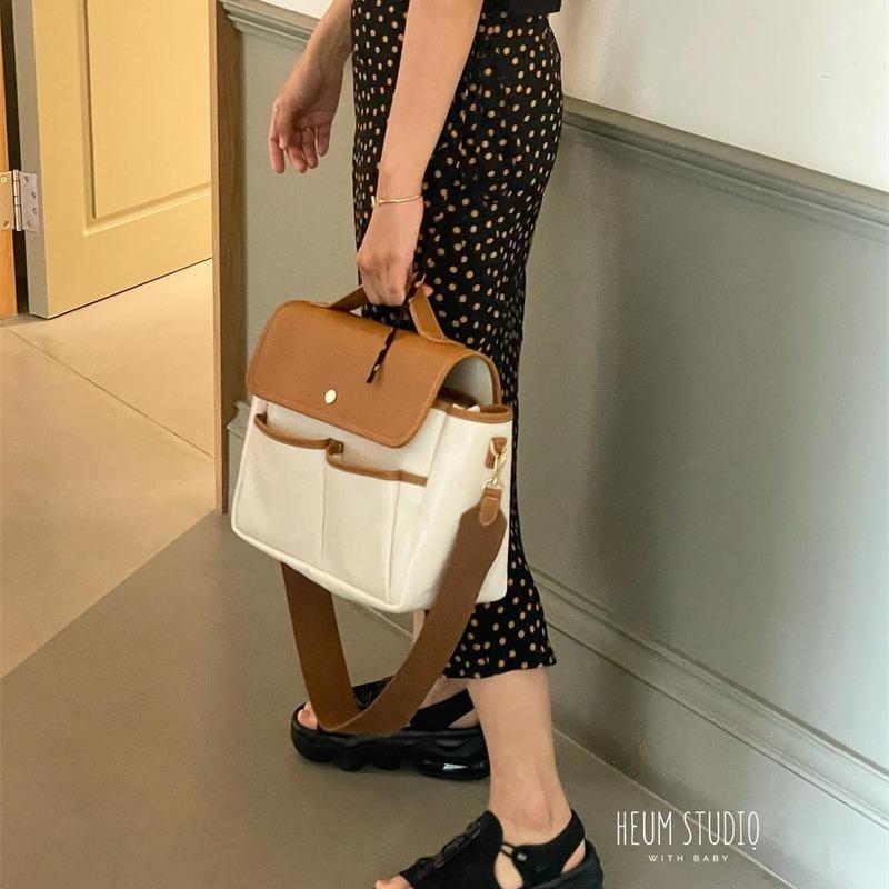 Korean INS Mommy Bag Large Capacity Multifunctional Casual Maternity Bag Color Block Lightweight Crossbody Mom Bag