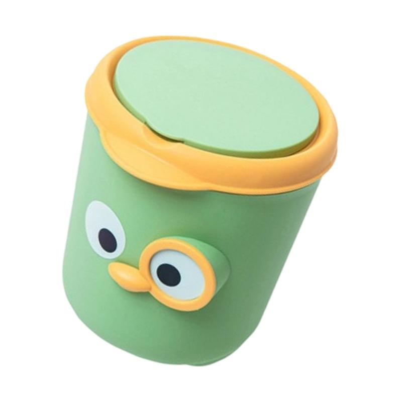 652F Lovely Cartoon Mini Waste Basket with Sealable Lid Trash Can for Small Space