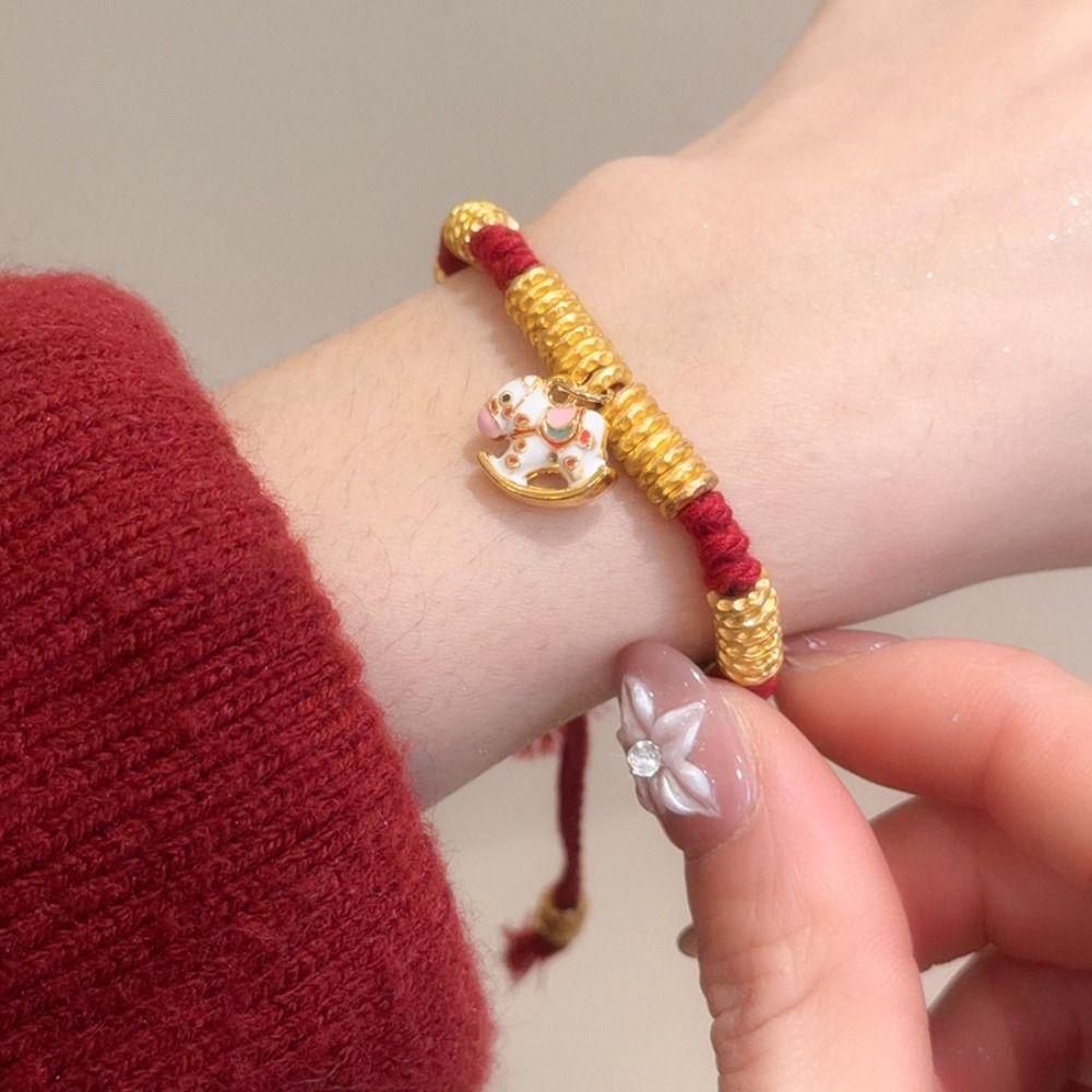 Bead Good Lucky Bracelet Hand-woven Chinese Red Handrope Zodiac Horse Bracelet Fortune Accessory