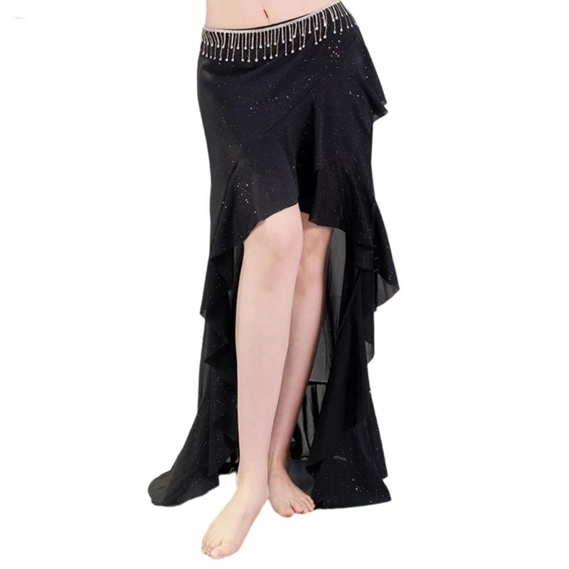 Юбка для танца живота с оборками Tribal Maxi Полная юбка Костюмы для танцовщиц живота для женщин Карнавальные наряды L чёрный