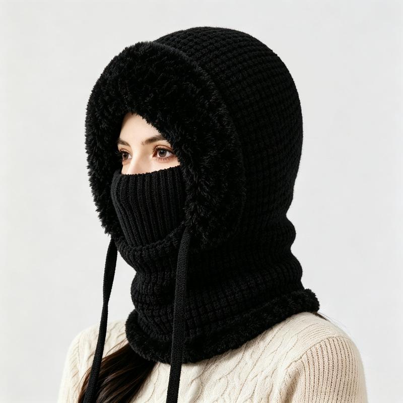 Winter Warm Ear Protection One-piece Hat Women's Scarf One-piece Knitted Hat Fleece Thickened Ski Wool Hat