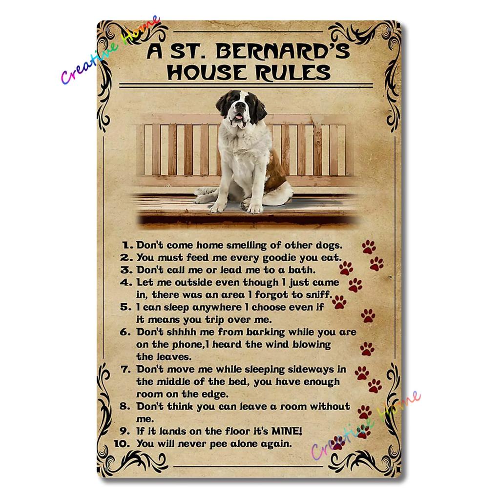 Metal Tin Sign Wall Decor St. Bernard Dog Bubble Bath Record Coffee Hanging Plaque Aluminum Signage Posters 8x12 Inch
