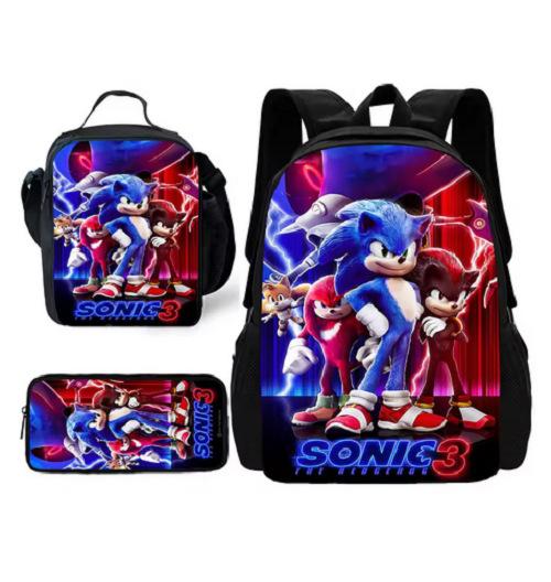 Sonic Backpack, Primary And Secondary School Students Schoolbag, Messenger Bag, Pencil Bag Three-Piece Set