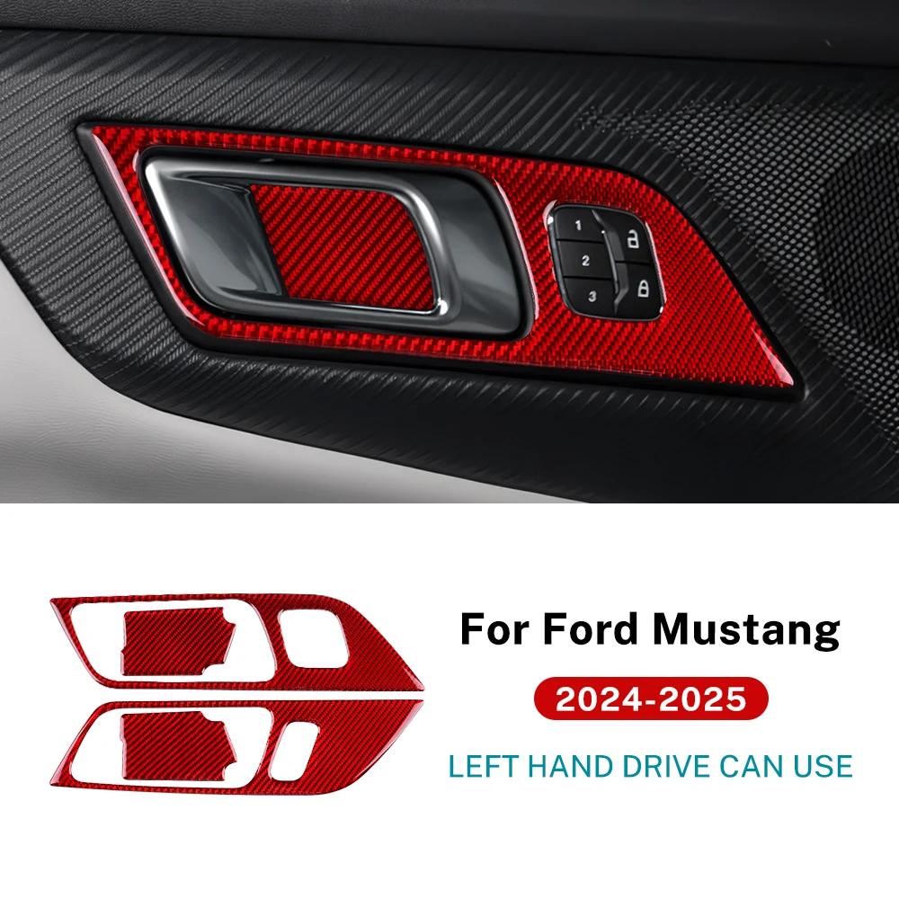 For Ford Mustang GT Dark Horse EcoBoost 2024 2025 2026 LHD RHD Real Soft Carbon Fiber Sticker Car Door Inner Handle Frame Trim