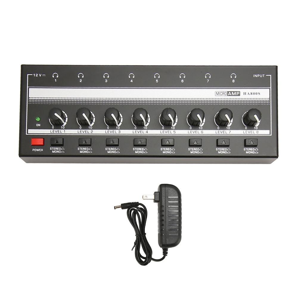 1/4" TRS Input/Output Stereo Headphone Amplifier 8-Channel Channel Line Mixer Studio Recording