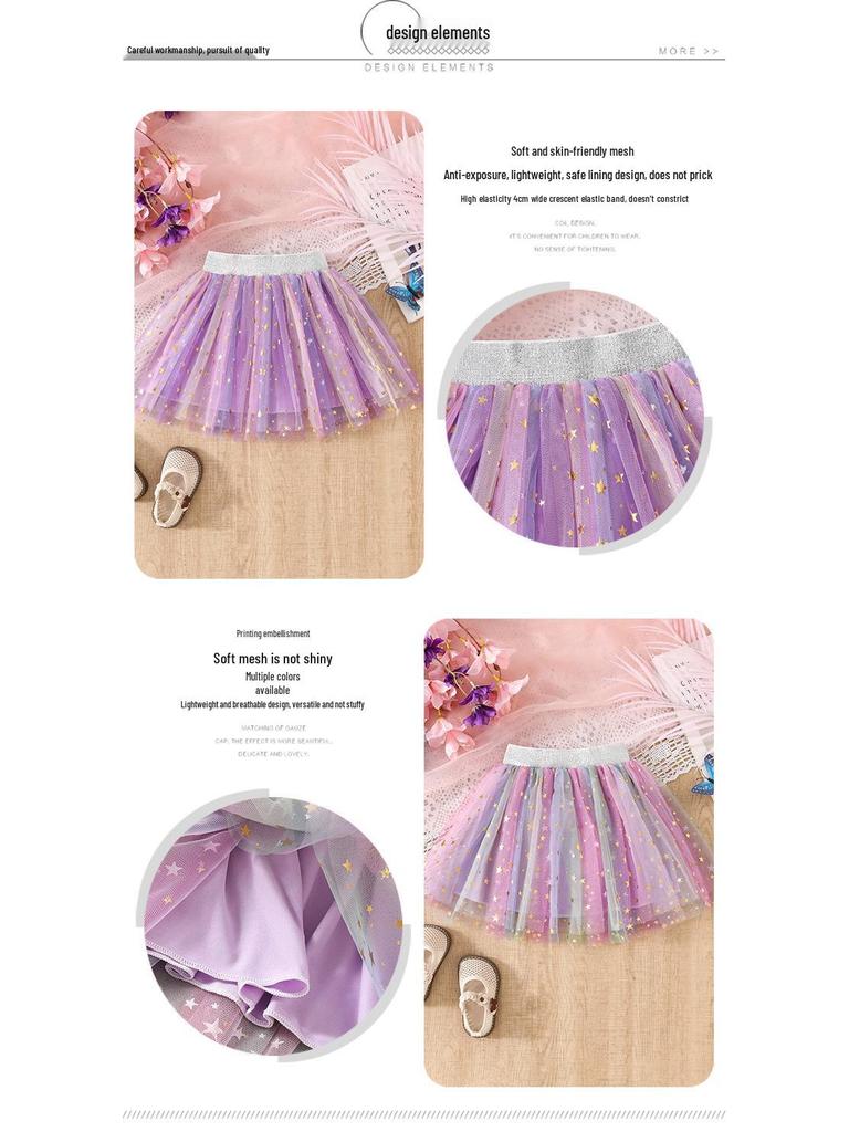 Dívčí nadýchaná princeznovská sukně s potiskem hvězd - Pro všechna roční období