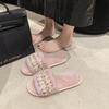 Casual fluffy slippers women's 2025 new autumn and winter Internet celebrity fashion versatile home flat bottom velvet one-word cotton slippers