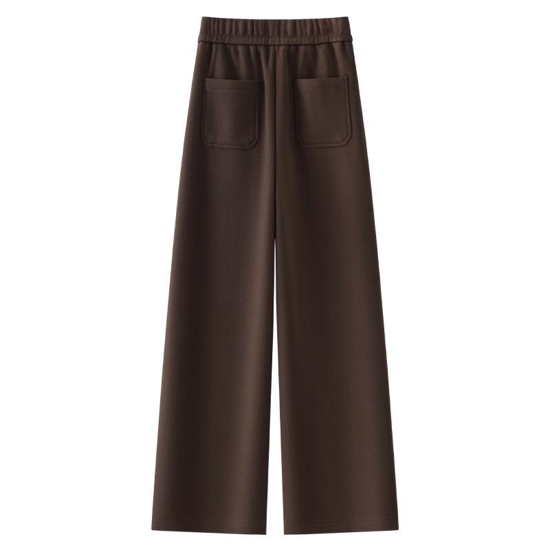 Women's Off-White Wool Wide-Leg Pants - Autumn/Winter 2024, Soft and Thickened Straight-Leg Design.