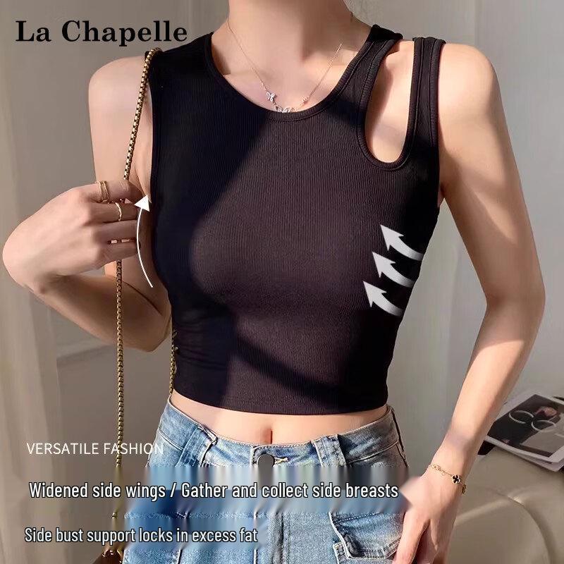 La Chapelle Women's Ribbed Racerback Crop Camisole with Built-in Bra