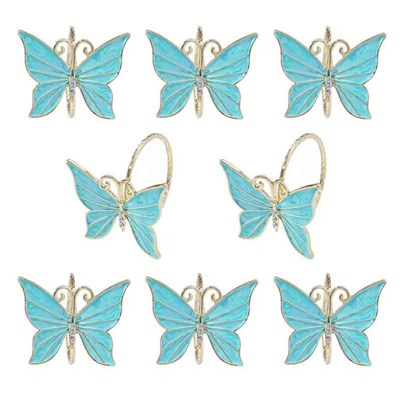 

ABJI-8PCS Flower Butterfly Napkin Ring Holder For Easter Wedding Party Family Gathering Napkin Cloth Ornament Decoration синій