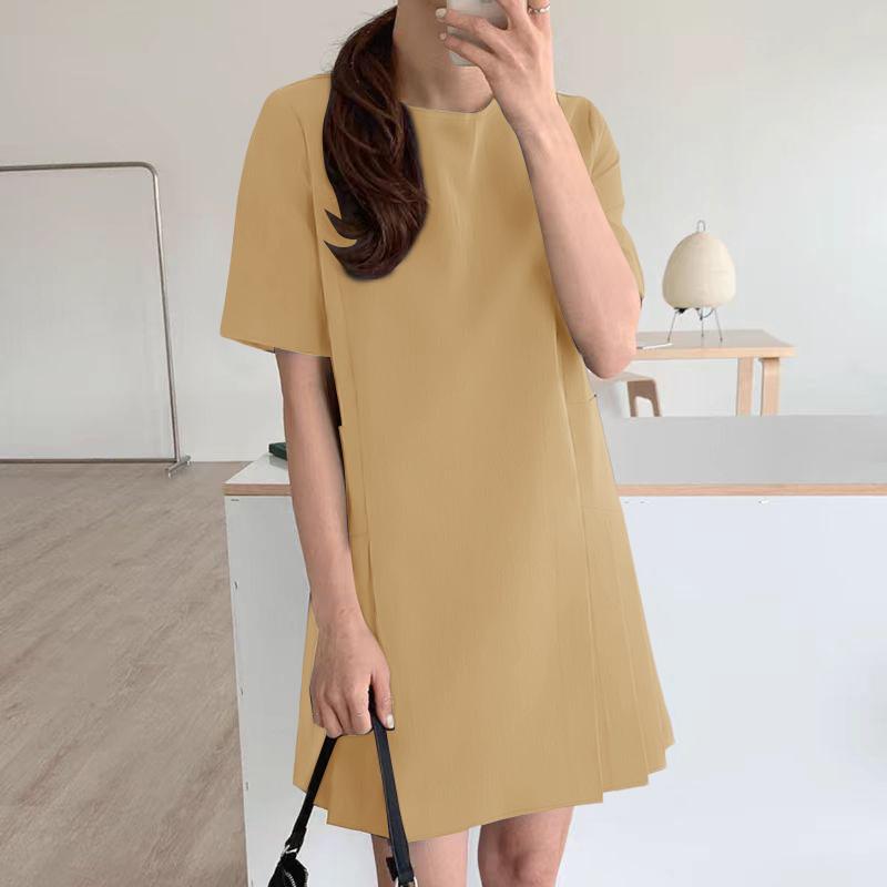 

ZANZEA Женское повседневное платье с круглым вырезом, однотонное, свободного кроя, с короткими рукавами 5XL хаки