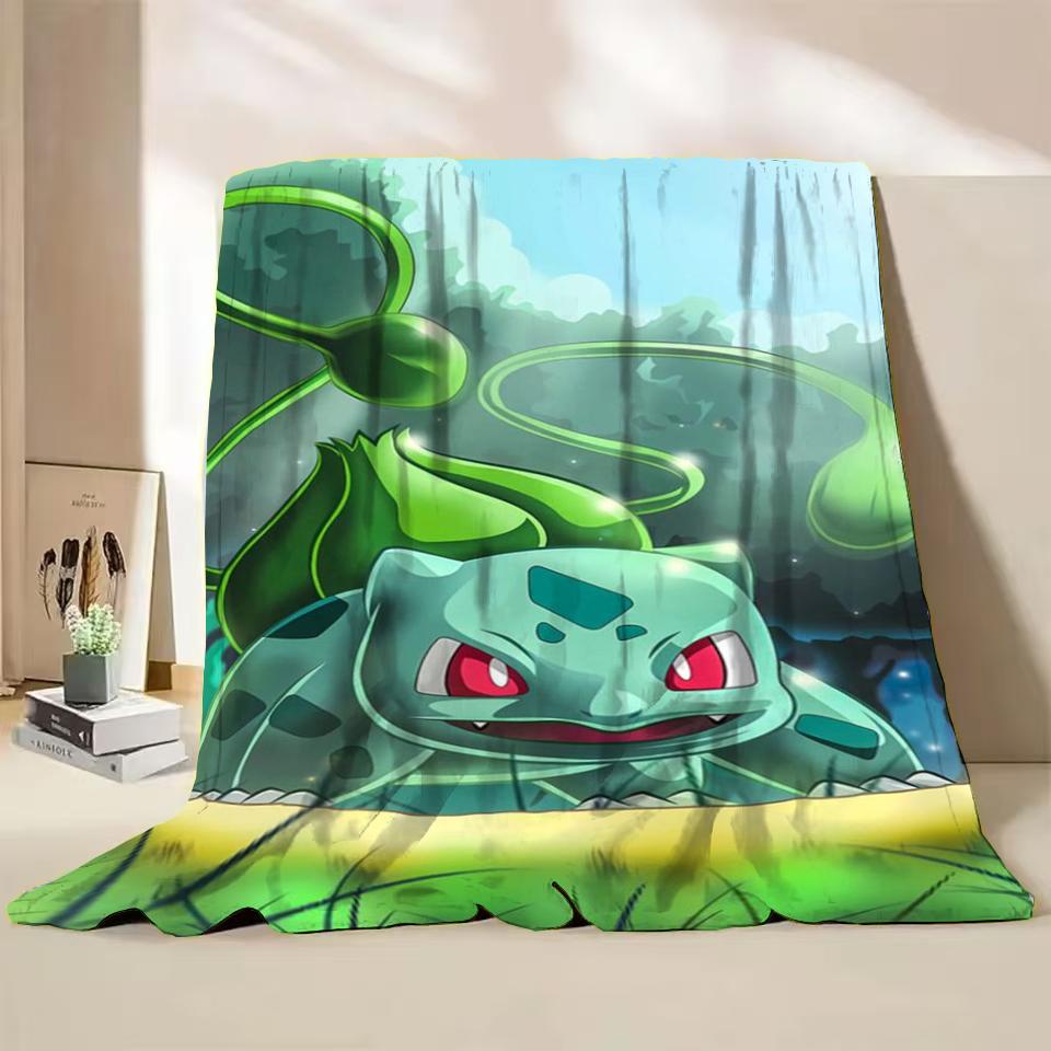 Pokemon Bulbasaur Flannel Throw Blanket for Bed Sofa Home Bedroom Office Travel Children's Cover Blankets Kids Winter Warm Gifts
