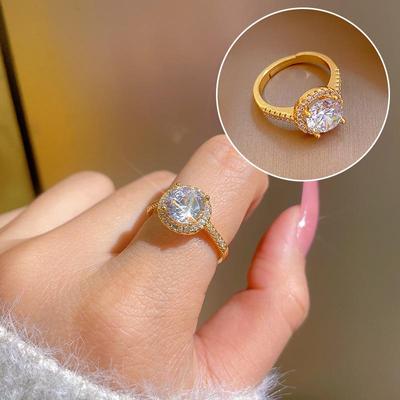 Copper Micro-Inlay Open Zircon Ring for Women: Fashionable, Personalized, Celebrity Style, Cool Simple Index Finger Ring.