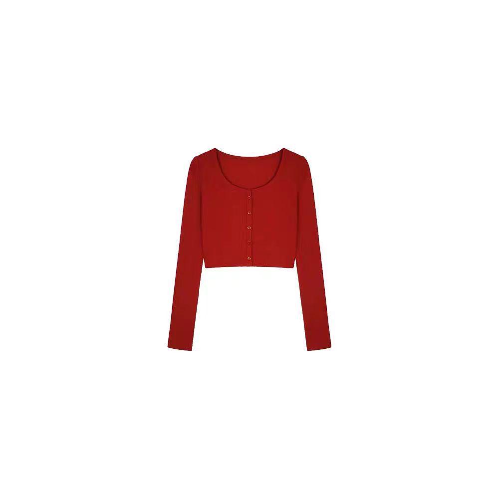 

2026 Red Maternity Cardigan & Slimming Camisole Dress Set M