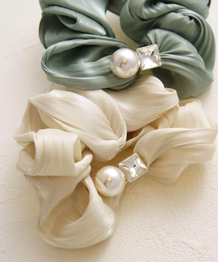 VINGTAINE Shiny Scrunchie with Pearl and a Cute Gift for Elegant and Casual Simple Design Stone, Adults, (HS-178-MI)