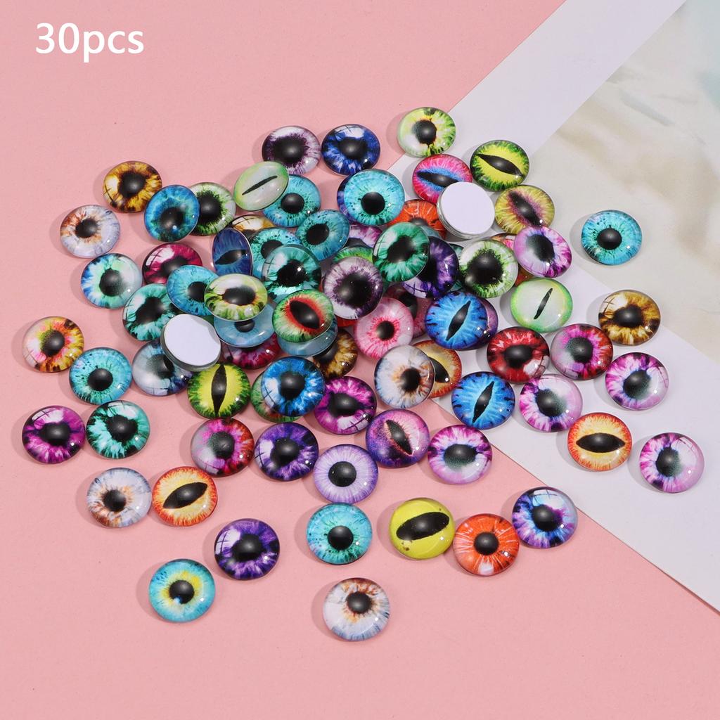 6/8/12/16mm Doll Eyes Cat Eyes Glass Eyes Round Cabochon Eye Mixed Printed Half Round Eyes 30Pcs Mini Animal Eyes for Doll Props