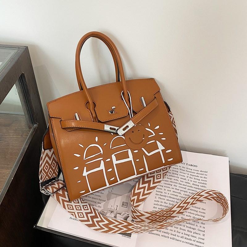 New High-end Contrasting Smiley Face Platinum Bag Portable Shoulder Oblique Span Women's Bag