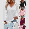 Cross-border Foreign Trade Europe, America and Summer New Women's Clothing, Solid Color Long-sleeved Lace Splicing Hollow Fashion Top