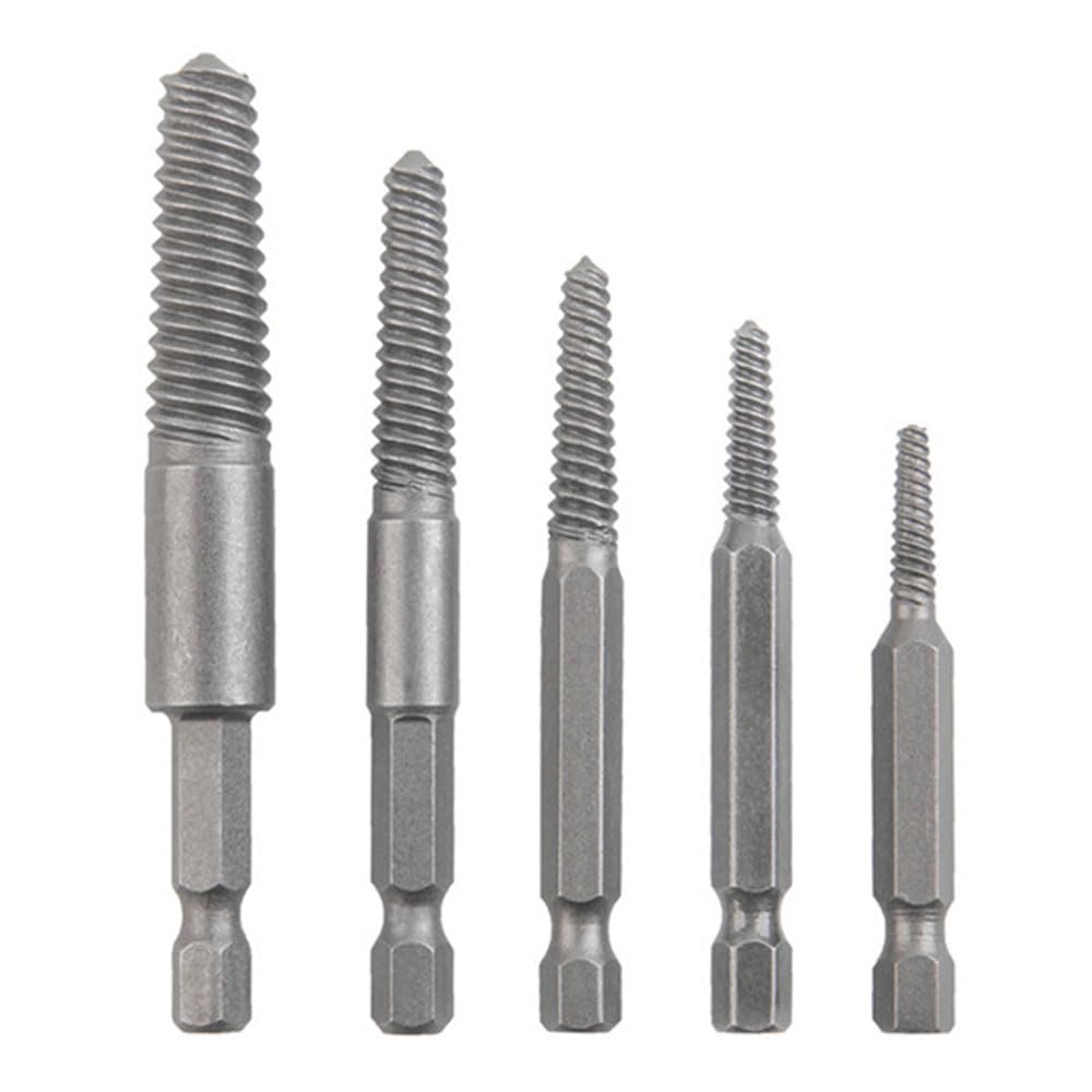 

5 Piece Reverse Tap Set Screw Extractor Set, Hex Handle, Hand Tool, Carpenters, Screw Head Removal Tool