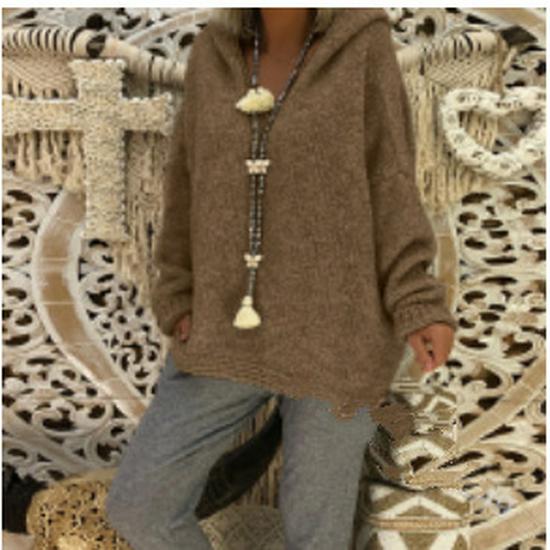 

Женские вязаные свитера с капюшоном 2024 года — повседневный стиль пуловера XXXL коричневый