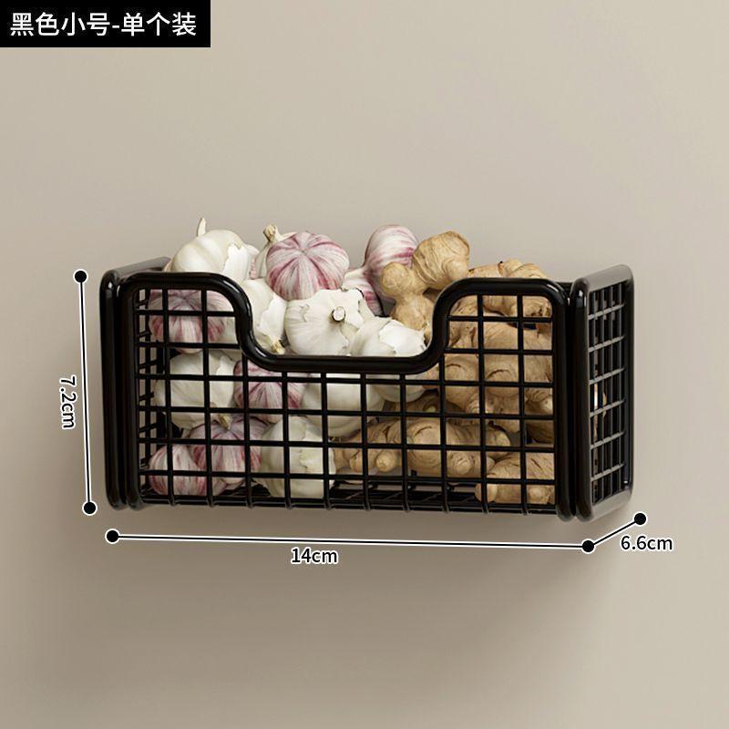 Czarny Żelazny Wiszący Pudełko do Przechowywania z Montażem Bez Użycia Gwoździ - Dwa Koszyki do Kuchni i Łazienki