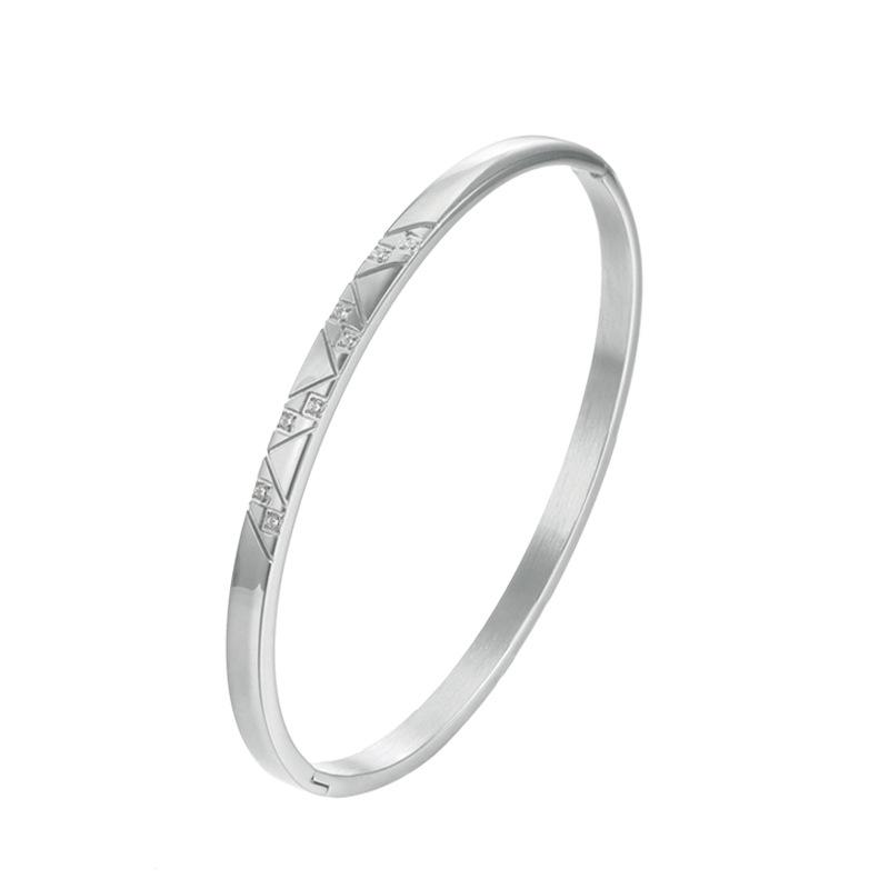 Stainless Steel Bracelet with Rhinestone Rhombus Pattern and Titanium Steel Band