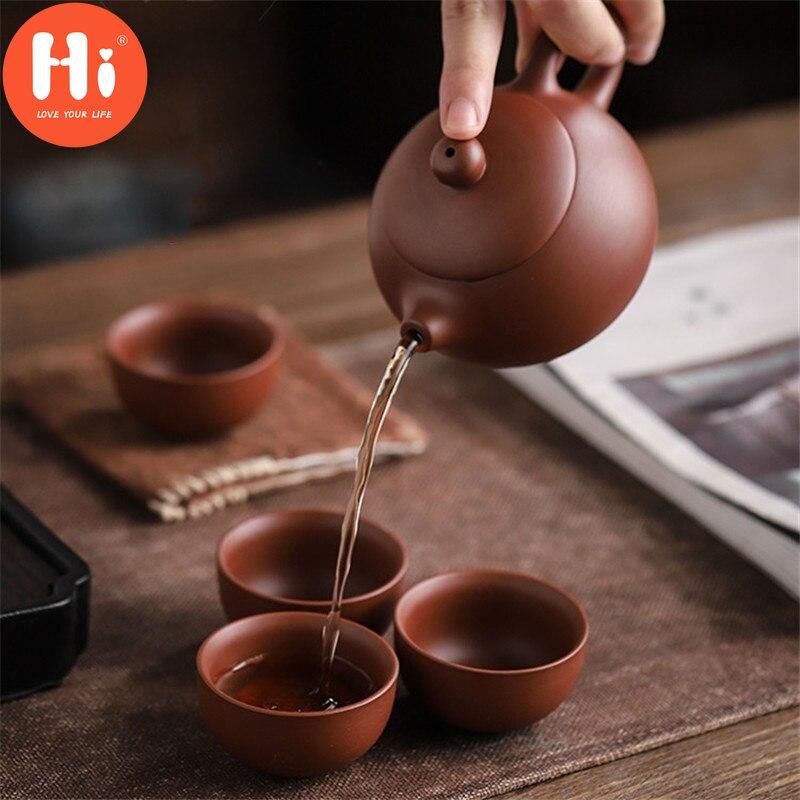 Hi Purple Clay Teacups Ceramic Portable Tea Set Including 1 Pot + 1 Tea Caddy + 4 Cups Teapot Outdoor Travel Kung Fu Gaiwan Gifts