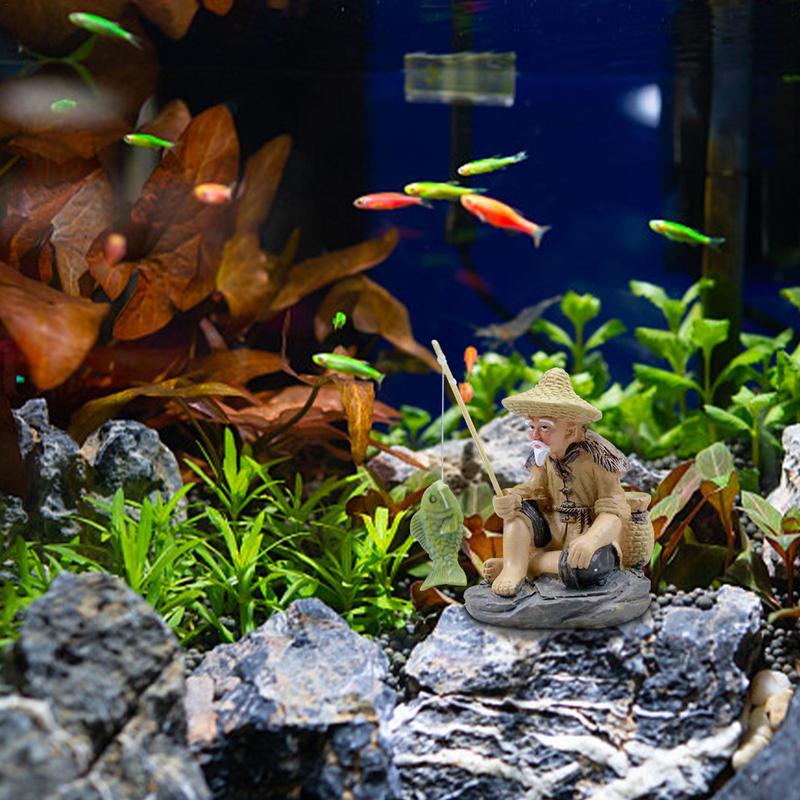 Fishing Ornament For Table Fishing Decorations Dollhouse Accessories Fish Tank Ornaments Fisherman PVC Figurine For Fish Tank