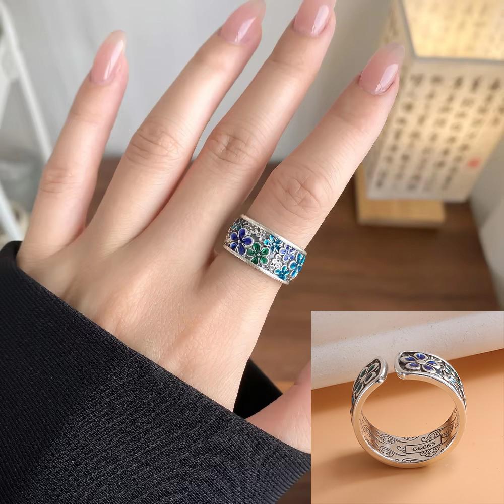 PANJBJ 925 Silver Frosting Geometry Ring for Women Wide Texture Versatile Handmade Ins Jewelry Gift