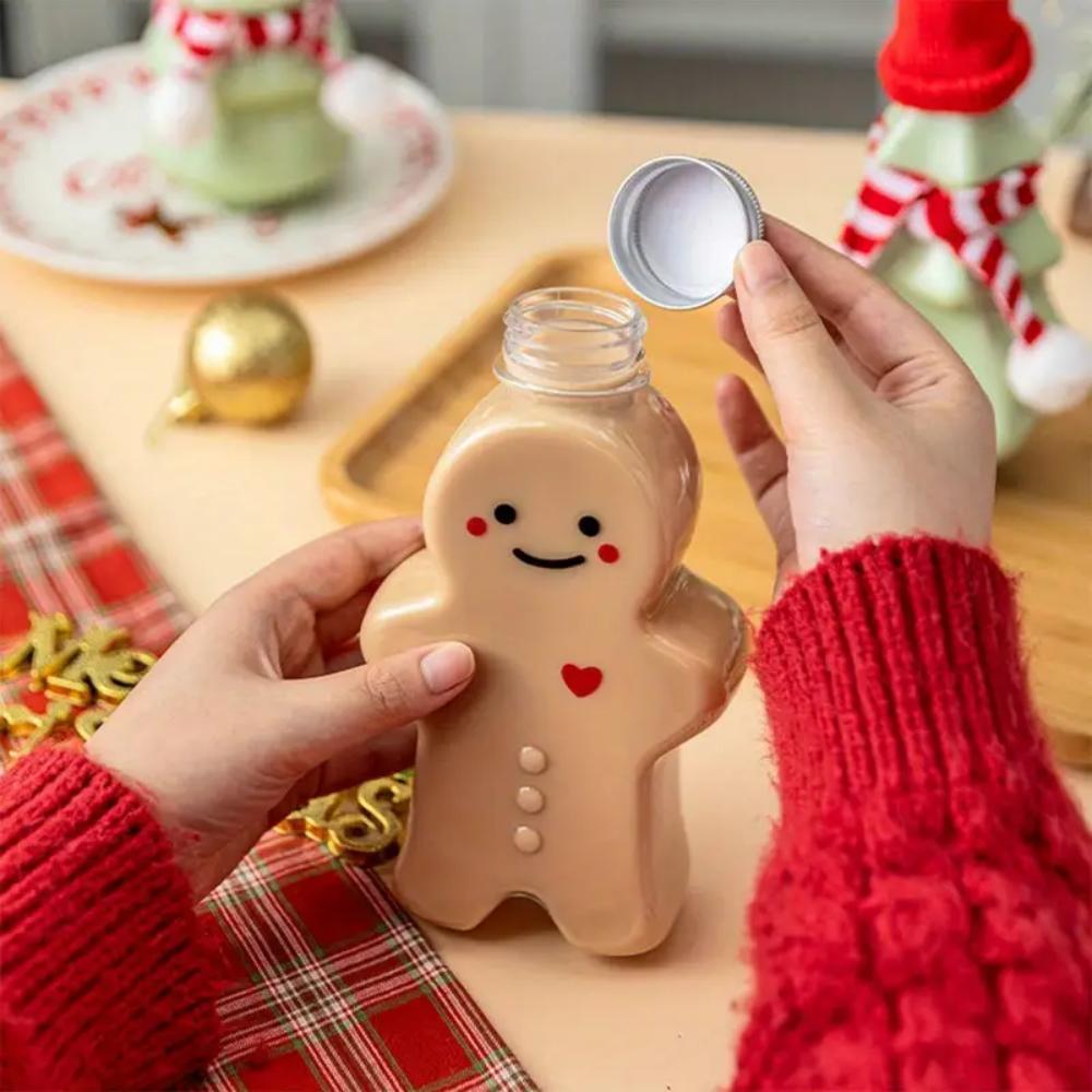 500ml Transparent Holiday Drink Container, Cute Gingerbread Shaped Sealed Can, Suitable for Milk, Juice, Water, Wine, Tea, Etc.