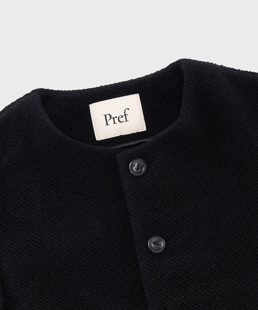 Pref Black Wool Alpaca Collarless Jacket