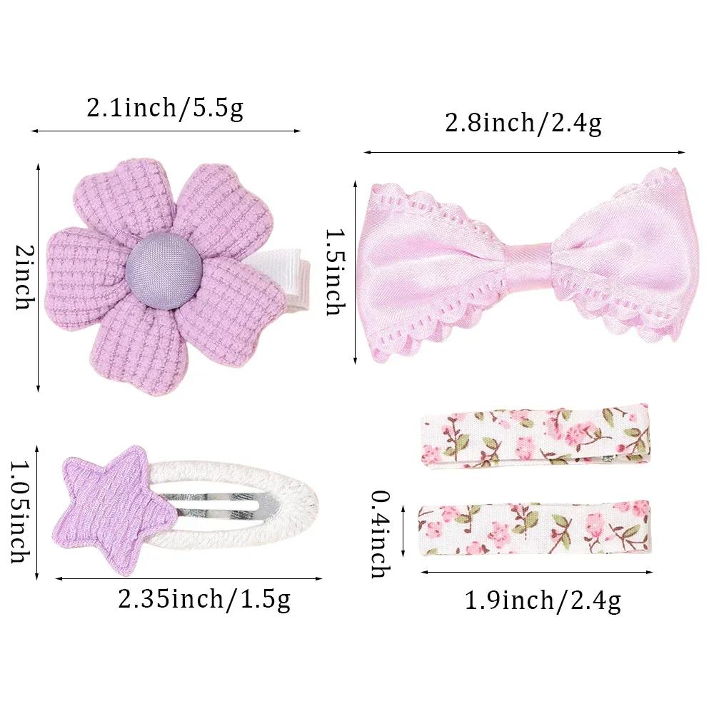 5Pcs/set Girls Hairclips Fresh Cloth BB Hair Bangs Barrette Flower Lace Bows Hairgripes Dopamine Colored Hair Accessories