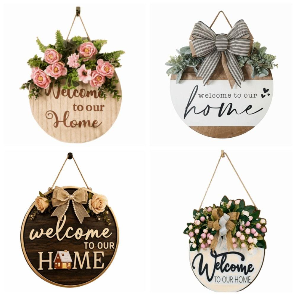Flower Welcome Sign 2D Flat Wall Art Ornaments Door Wreath Home Decor
