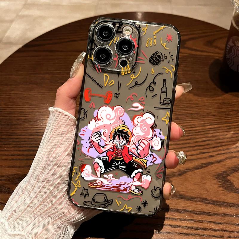One Piece Luffy Zoro Graffiti Clear TPU Phone Case For IPhone 15 Pro Max & Samsung Galaxy S24 Ultra, Shockproof Cover