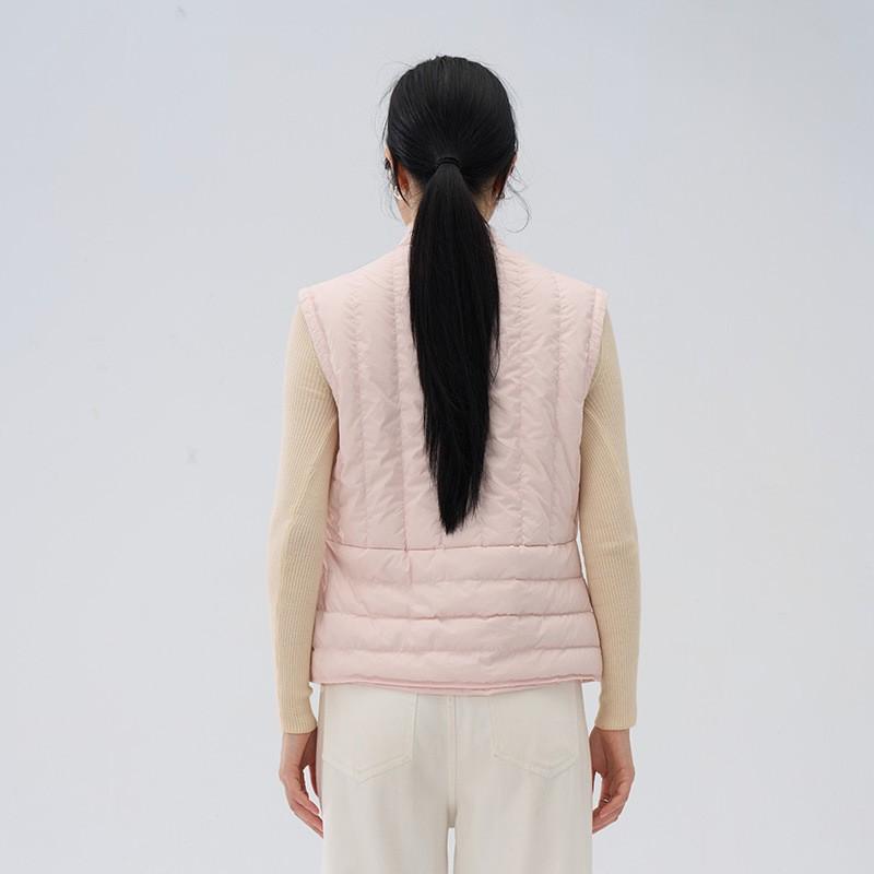 Womens V-Neck Slim Fit Duck Down Vest With Double Button Lightweight Warm Outerwear Winter