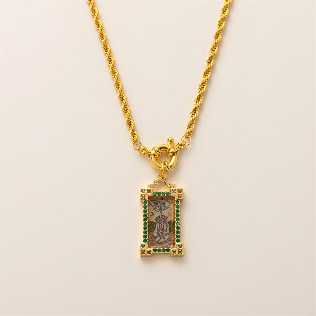 Bohemian Style, Generous Card, Tarot Card Necklace, Women's Sun, Moon, Demon's Eye Necklace, Gold-plated and Color Preserved
