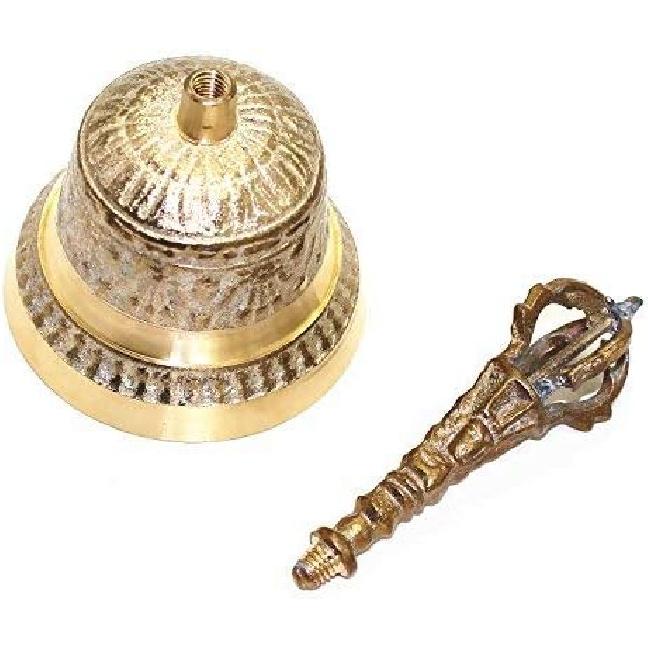 Hand Bell 6.8 Inch High Brass Antique Handbell Vintage Style Loud Solid Brass Hand Call Bell for School Reception Dinner Shop Hotel Service