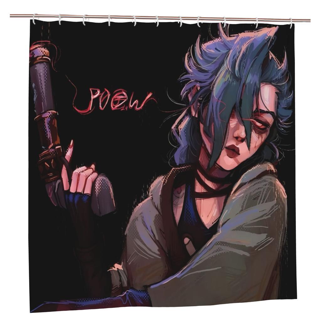 Jinx Theme Art Shower Curtain, Removable Polyester Fiber With Character Design, Ideal For Enthusiasts And Stylish Bathrooms,