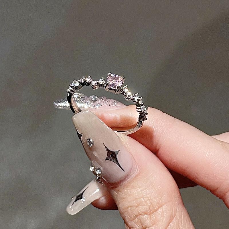 Niche Design Moonstone Chain Love Combination Stacked Open Ring Gemstone High Sense Ring Female Personality