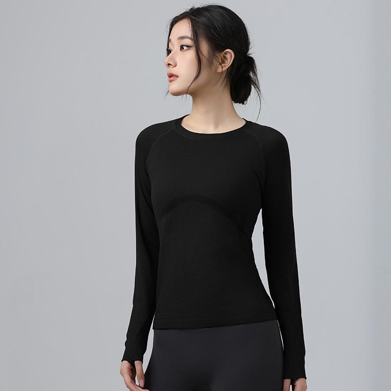 2025 Slimming High Elastic Yoga Top - Straight Shoulder, Long Sleeve, Perfect for Autumn/Winter Running & Sports