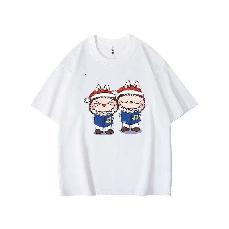 Summer Round Neck Labubu Pattern Printed Top Fashionable Casual Pure Cotton Short Sleeved Women's T-shirts