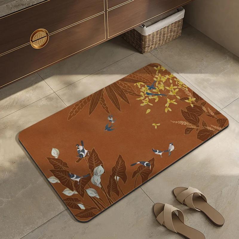 Green Doormat Floral Ink Painting Carpet Welcome Mat Outdoor Carpet Soft Living Room Carpet Rug For Bedroom Home Decorati